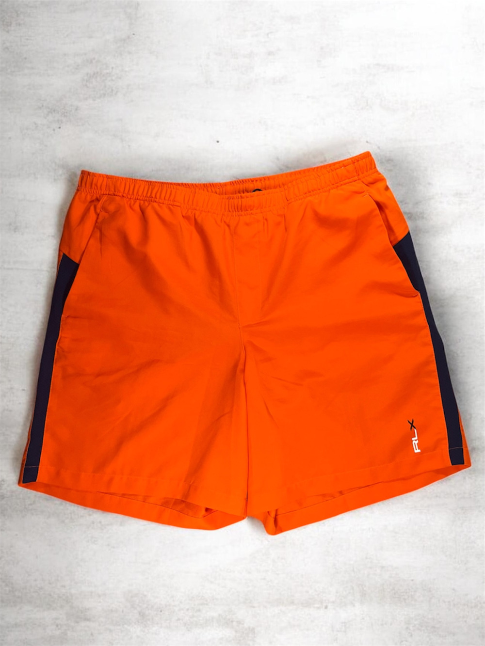 RLX Ralph Lauren Men's Performance Athletic Shorts in Orange and Navy Blue XL